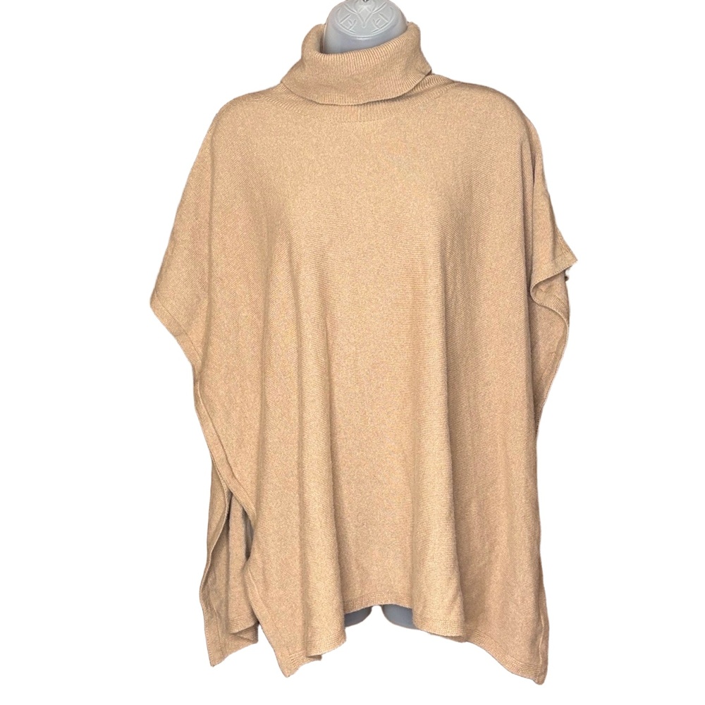 Note Di Anita‎ Poncho Womens One Size Turtleneck Beige Wool Cashmere Knit Italy